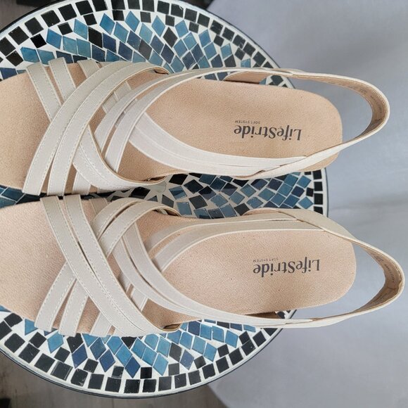 LifeStride Womens Mallory Wedges 8 Med Open Toe Cork Slingback Sandals Beige - Picture 2 of 6